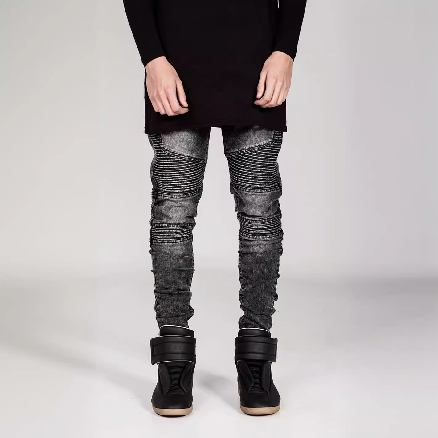 Jean Locomotive pour hommes, pantalon froissé, ajusté, petits pieds, Micro-élastique, offre spéciale