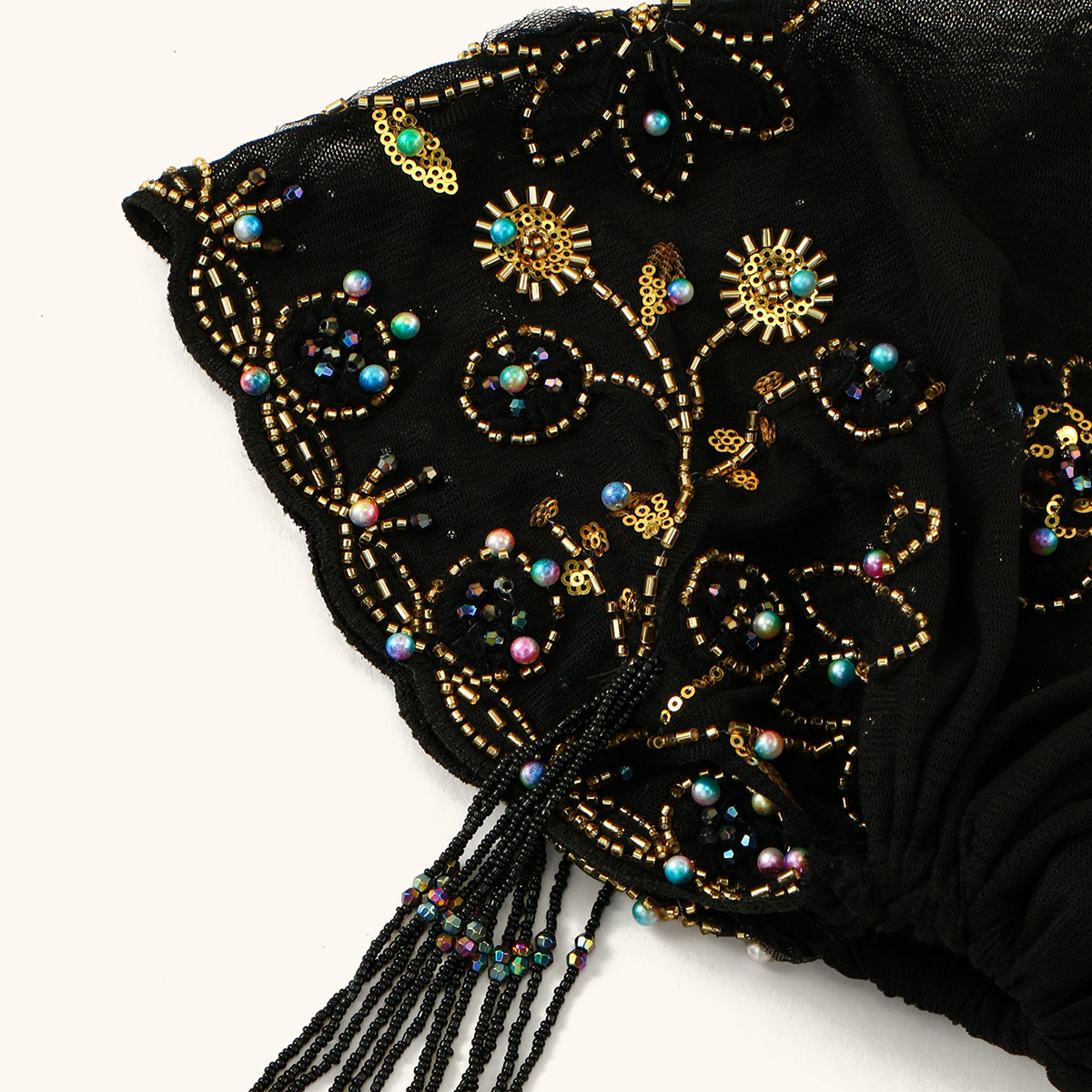Chapeau de perles en dentelle musulmane, casquettes en tissu maille, Tube de perles associé à un fil de diamant acrylique, chapeau brodé pour femmes arabes de dubaï