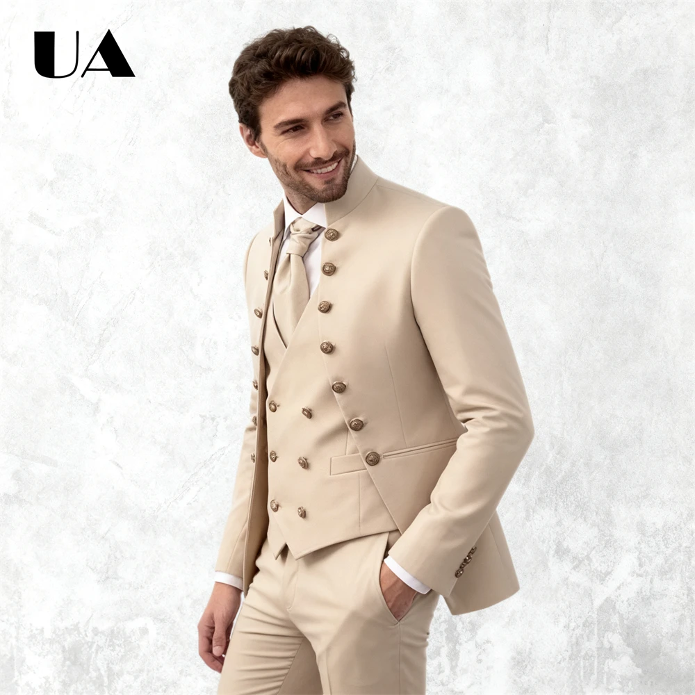 Costume de Marié pour Homme, Style Africain, Ensemble 3 Pièces, Smoking Sur Mesure, Veste, Gilet, Pantalon et Tenue pour Homme Forte Taille