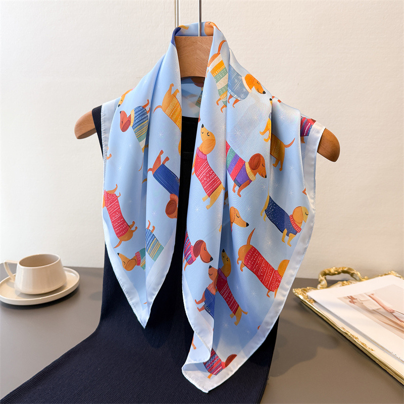Foulard carré en soie de luxe 70x70cm pour femme, motif Teckel mignon, châle, accessoire de mode, bandeau pour cheveux, bandana, hijab, bonnets – Collection 2026