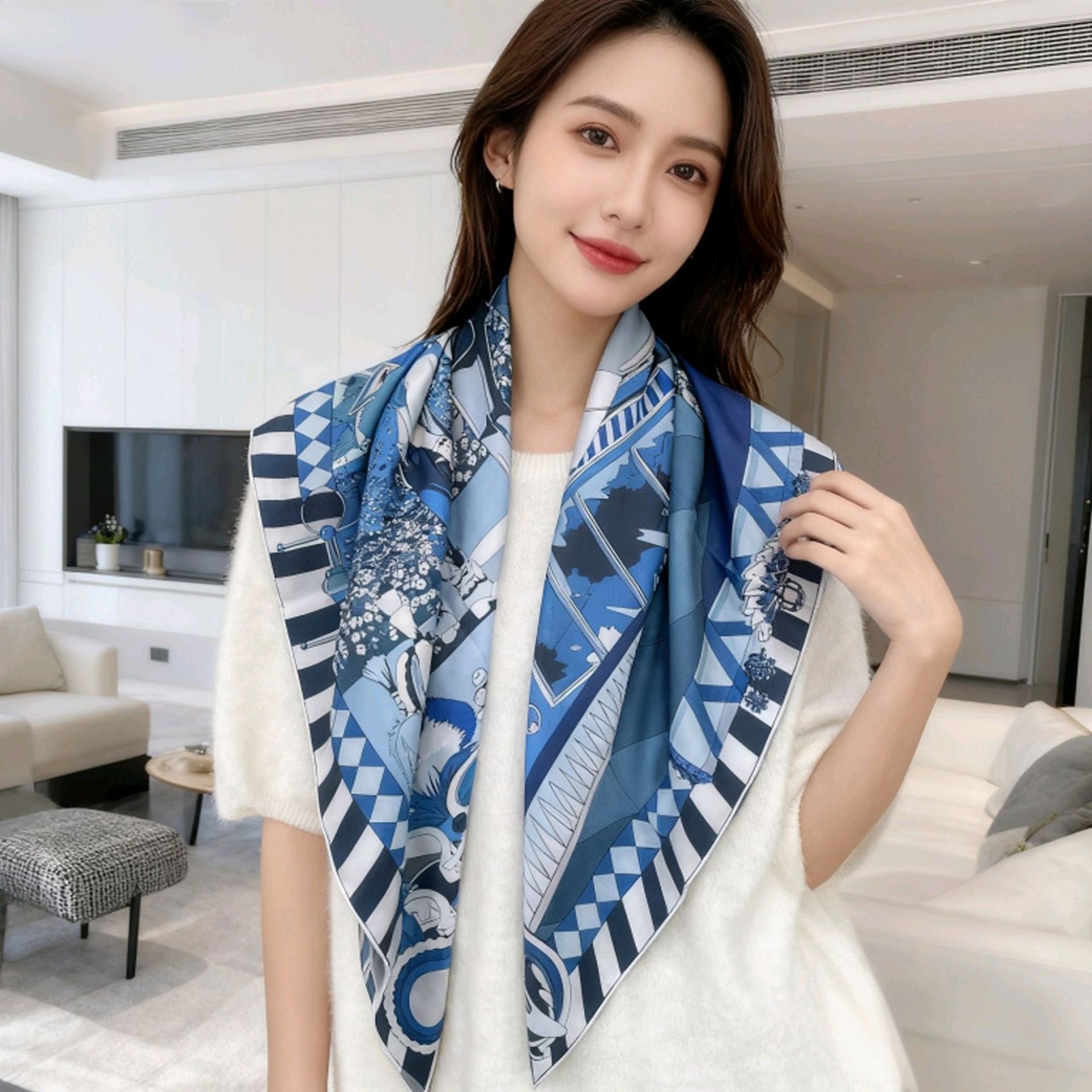 Écharpe en soie à imprimé cheval 90CM Écharpes en twill pour femmes Écharpes de luxe de designers Châles Décoration de la tête, des cheveux et du cou Cadeau pour amoureux et mère