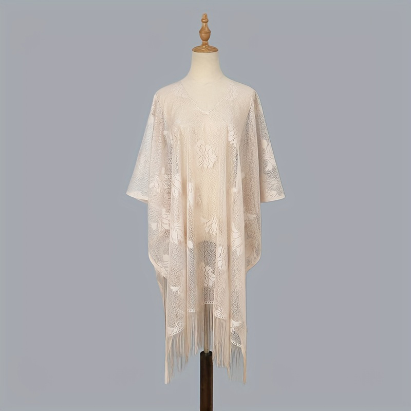 Châle en Dentelle Florale pour Femme, Foulard Rond pour la Tête, Poncho de Plage, Protection Solaire Élégante, Respirante, pour l'Extérieur, pour Mariage, Bandeau de Sauna, Photo