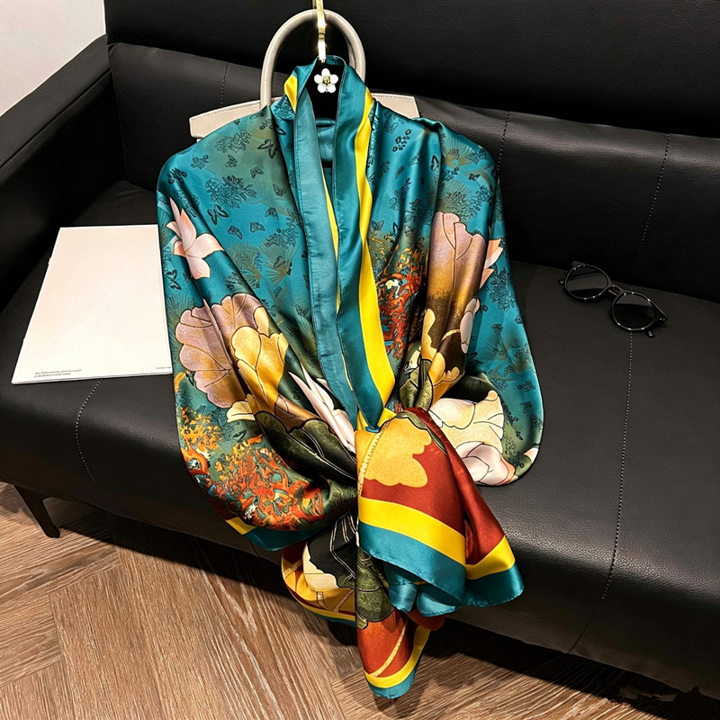 Écharpe en satin de soie grande taille 180*90cm pour femme, imprimé automne, nouveau châle de printemps, foulard, pashmina, écharpe de voyage