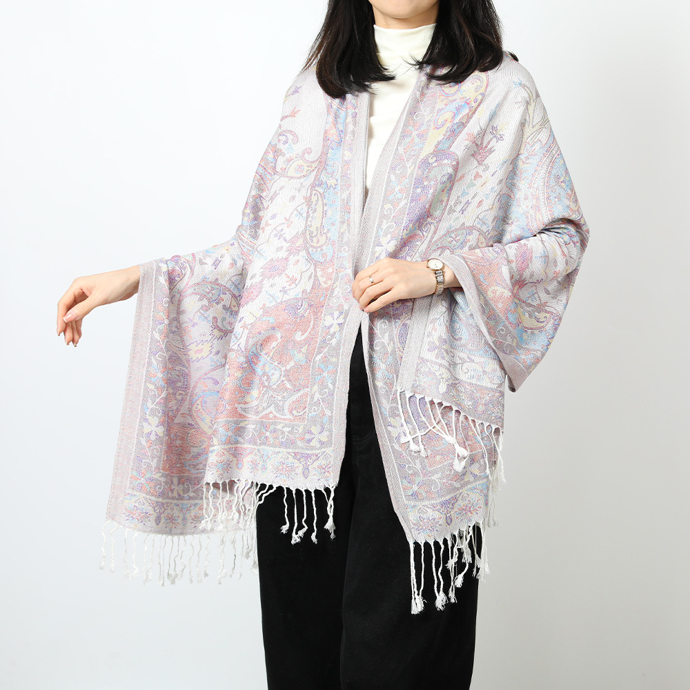 Écharpe Jacquard Pashmina Paisley pour Femme, Châle Rond Chaud, Pompon de Voyage, Fleurs, Bordures, Bohème Femme, Foulard Hijab, Automne, Hiver