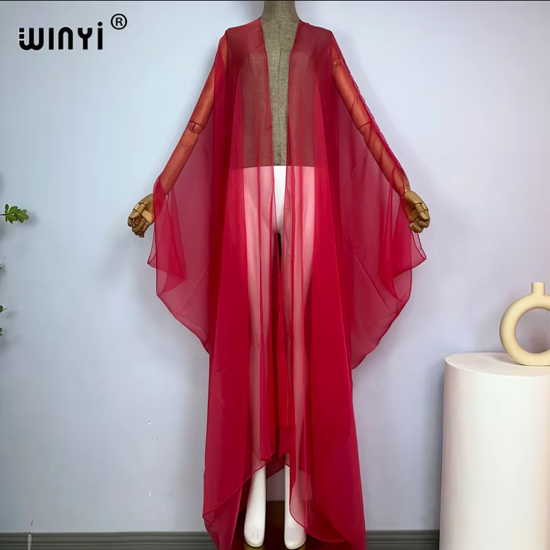 WINYI Kimono de défilé pour femme, imprimé, à ourlet bouffant, manteau à manches longues, cardigan, abaya, vêtement de plage de luxe de Dubaï, robe bohème, caftan