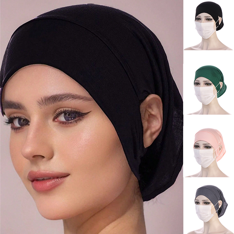 Maillot Hijab pour femmes musulmanes, sous la casquette Hijab avec trou d'oreille, casquette intérieure ronde pour le front, sous-écharpe, Bonnet Turbante, chapeau