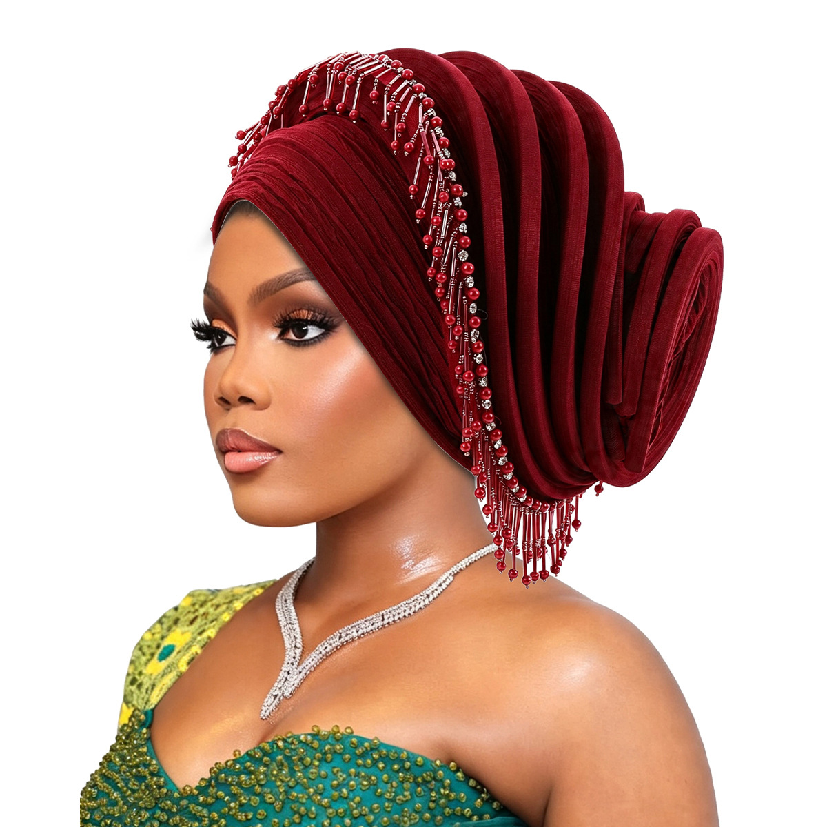 Turban africain à pampilles en diamant pour femmes, coiffe spirale, chapeau nigérian pour mariage, coiffe de fête, bonnet
