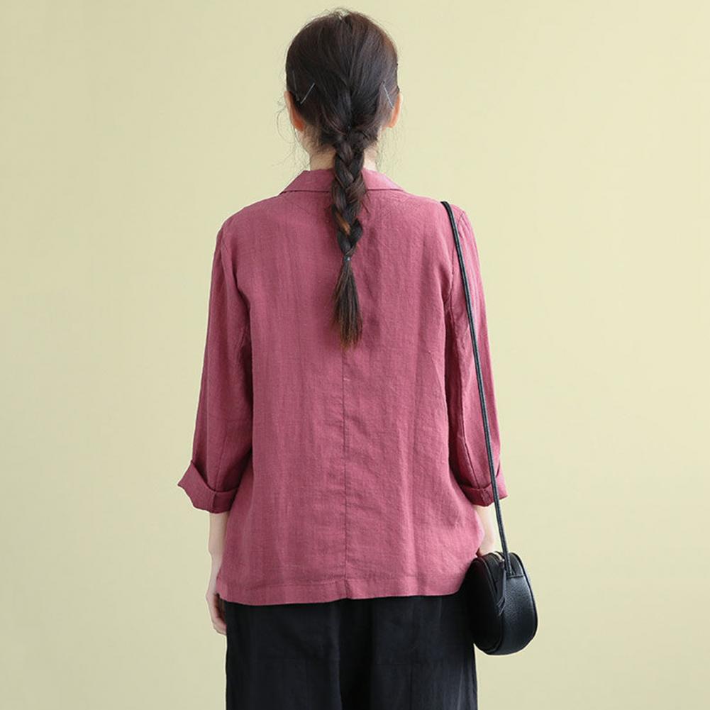 Manteau d'été en coton et lin pour femme, blazer vintage à manches longues, veste décontractée à revers avec poches