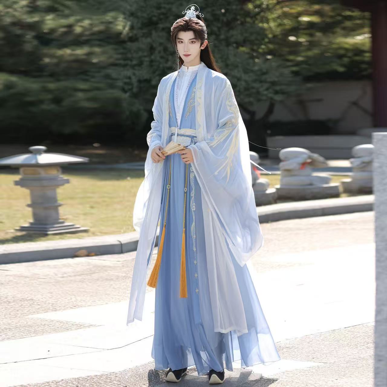 Cool noir hommes Hanfu traditionnel chinois vêtements Niche col debout broderie longue Robe Halloween Wuxia Cosplay Costume