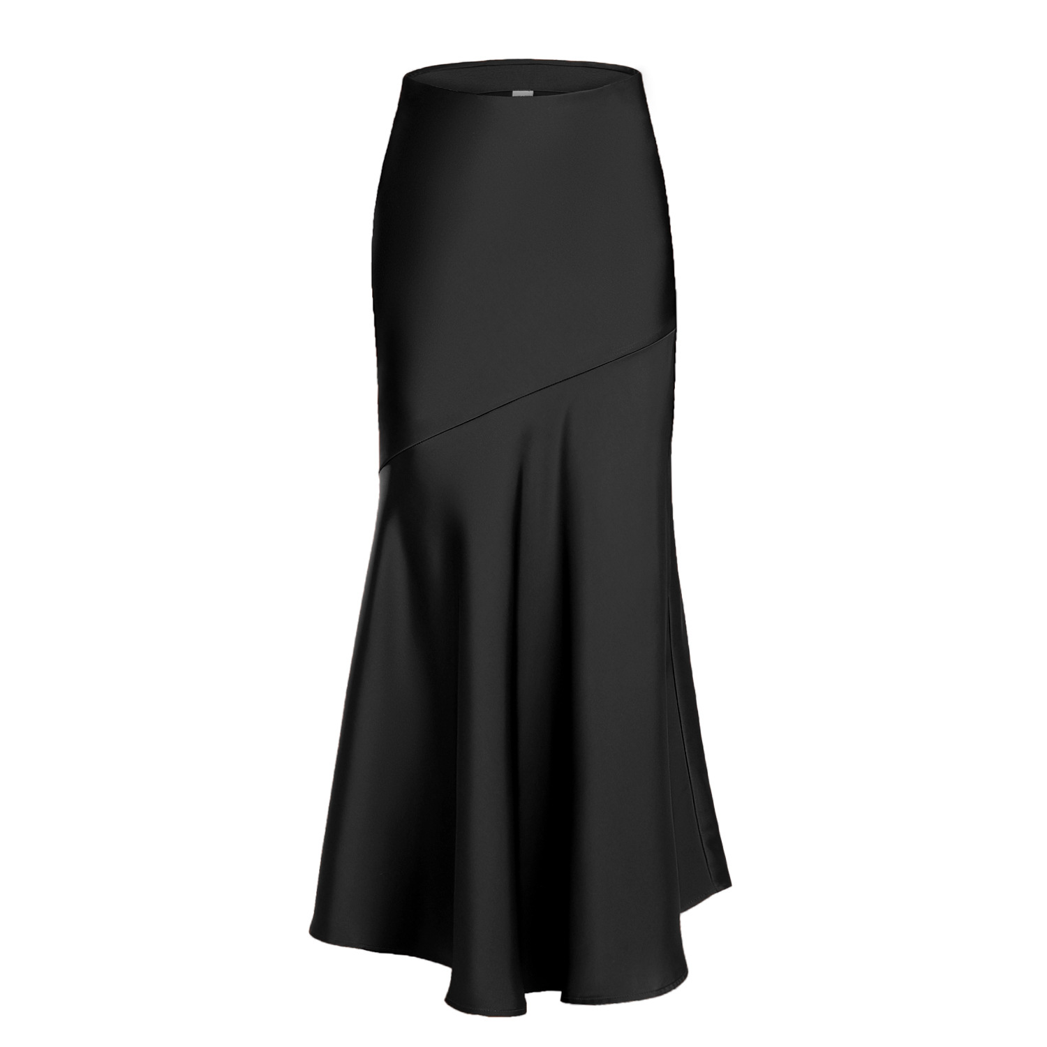 Queue de poisson Maxi jupe élégante fausse soie Satin jupes pour femmes taille haute a-ligne bureau dame jupe couleur unie finition brillante W6681