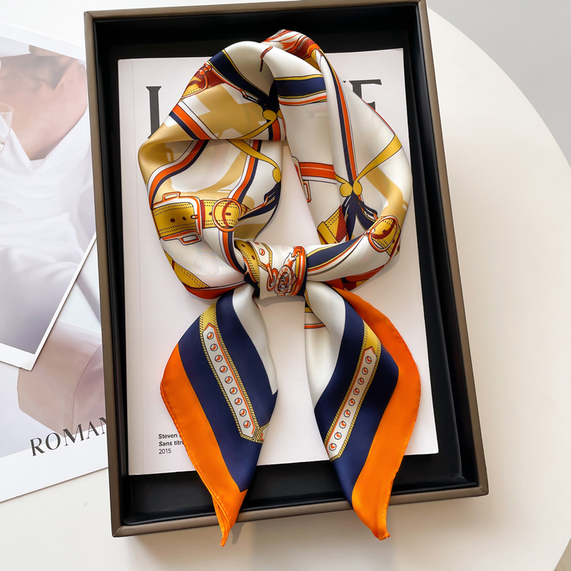 Foulard carré de luxe en soie pour femmes, Foulard en Satin imprimé, bandeau pour cheveux de printemps, Bandana, cravate, châle