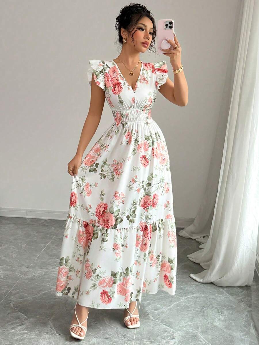 Robe décontractée et élégante pour femme, imprimé floral romantique, style minimaliste, idéale pour l'été 2026