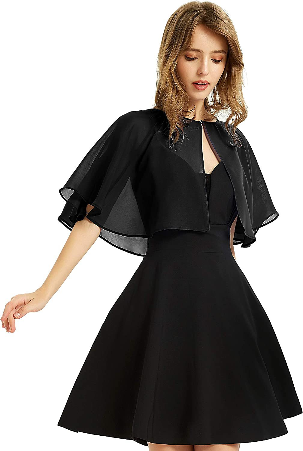 Boléro élégant en mousseline de soie pour femme – Cardigan à manches courtes et devant ouvert pour robes de mariée et de soirée