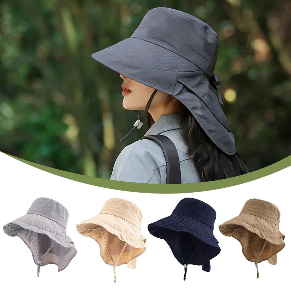 Chapeau de soleil réglable pour femme, à large bord, protection UV, chapeau de pêcheur avec protection du cou, idéal pour l'été