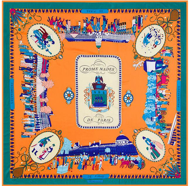 Nouveauté marque châle 100% sergé foulard en soie travaillant à Paris 130 cm foulards carrés imprimer foulard Bandana femme bandeau Hijab