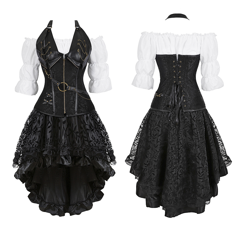 Robe Corset Steampunk pour Femme, Vêtements Gothiques Noirs, Cosplay, Blouse, Grande Taille, 7.5