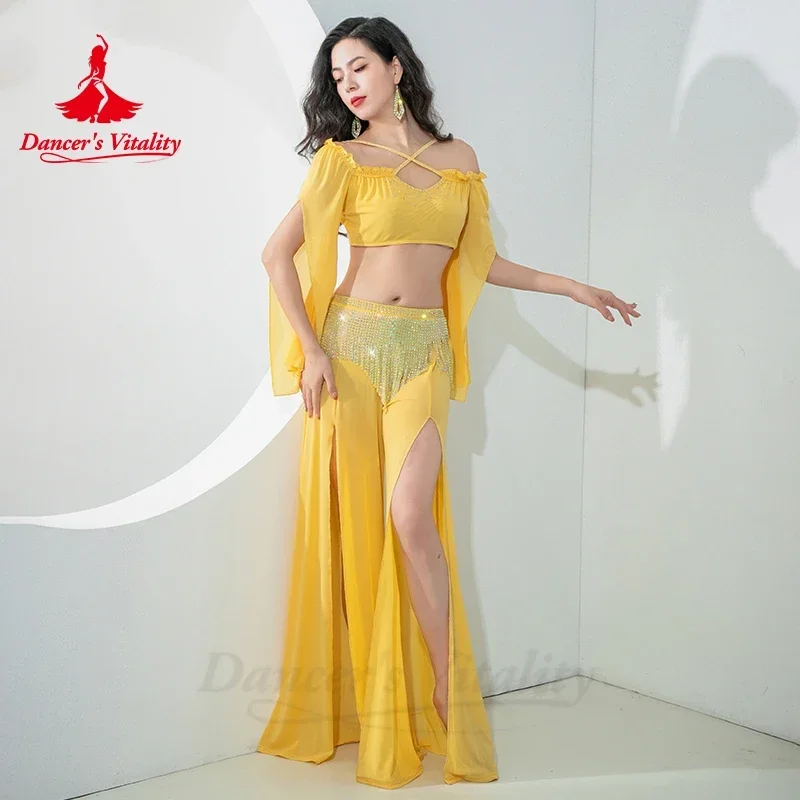 Costume de danse du ventre pour femmes, haut à manches longues + pantalon à pampilles avec pierres AB, vêtements de pratique orientale, tenue de danse du ventre pour adultes
