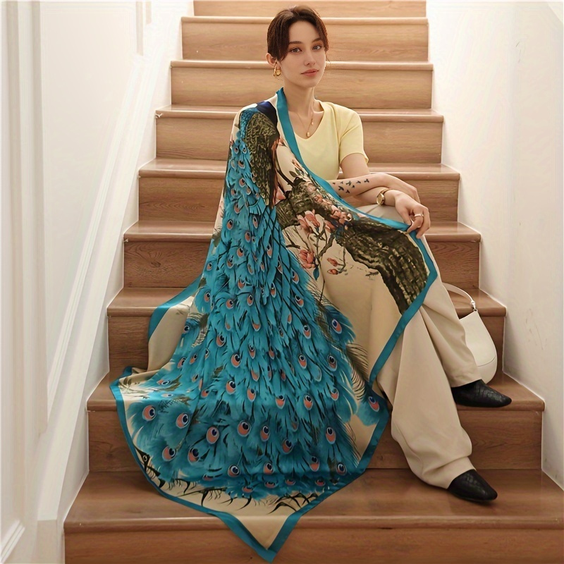 90*90 cm Hijab foulards femmes mode paon motif impression écharpe femme carré châles tête dames Bandanna Foulard silencieux fille