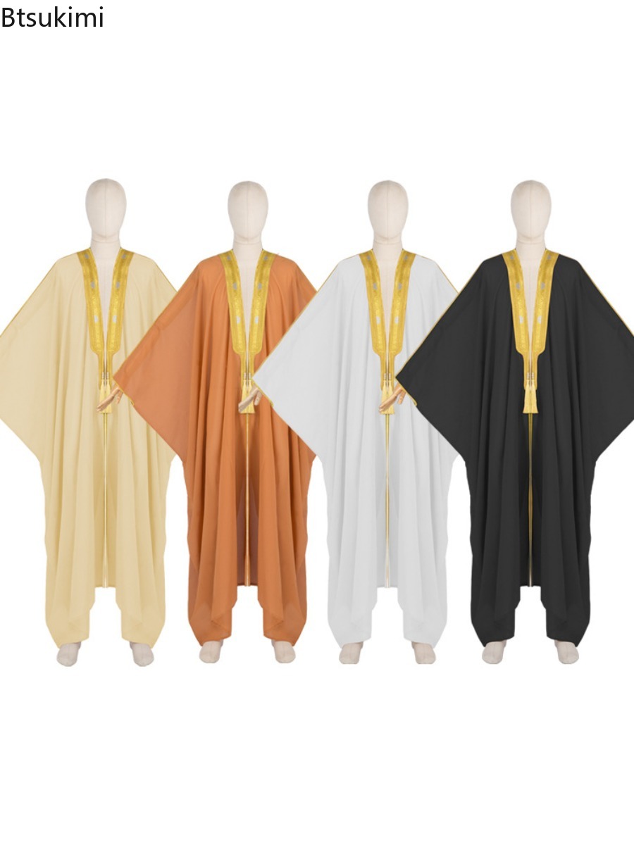 Jubba Thobe pour hommes musulmans, cardigan en mousseline de soie, abaya, kimono islamique, robe longue, kaftan saoudien, caftan musulman, robe pour hommes