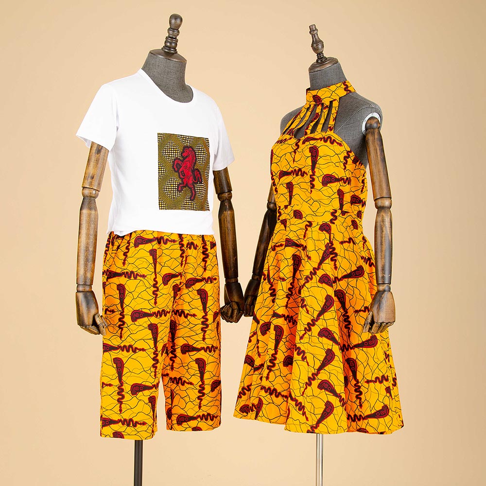 Vêtements africains pour couples, robes creuses sexy à imprimé Ankara, pantalons courts assortis pour hommes, vêtements d'amour Bazin Riche, YA72C02