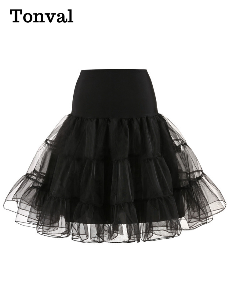Tonval plissé Vintage Voile sous-jupe Ballet Tutu jupes pour femmes 50s rétro jupe mariage élégant fête jupon