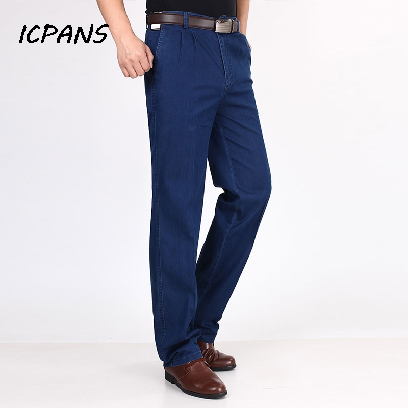 Jean denim bleu pour homme, classique, taille haute, droit, grande taille 30-42 44 46, automne 2019