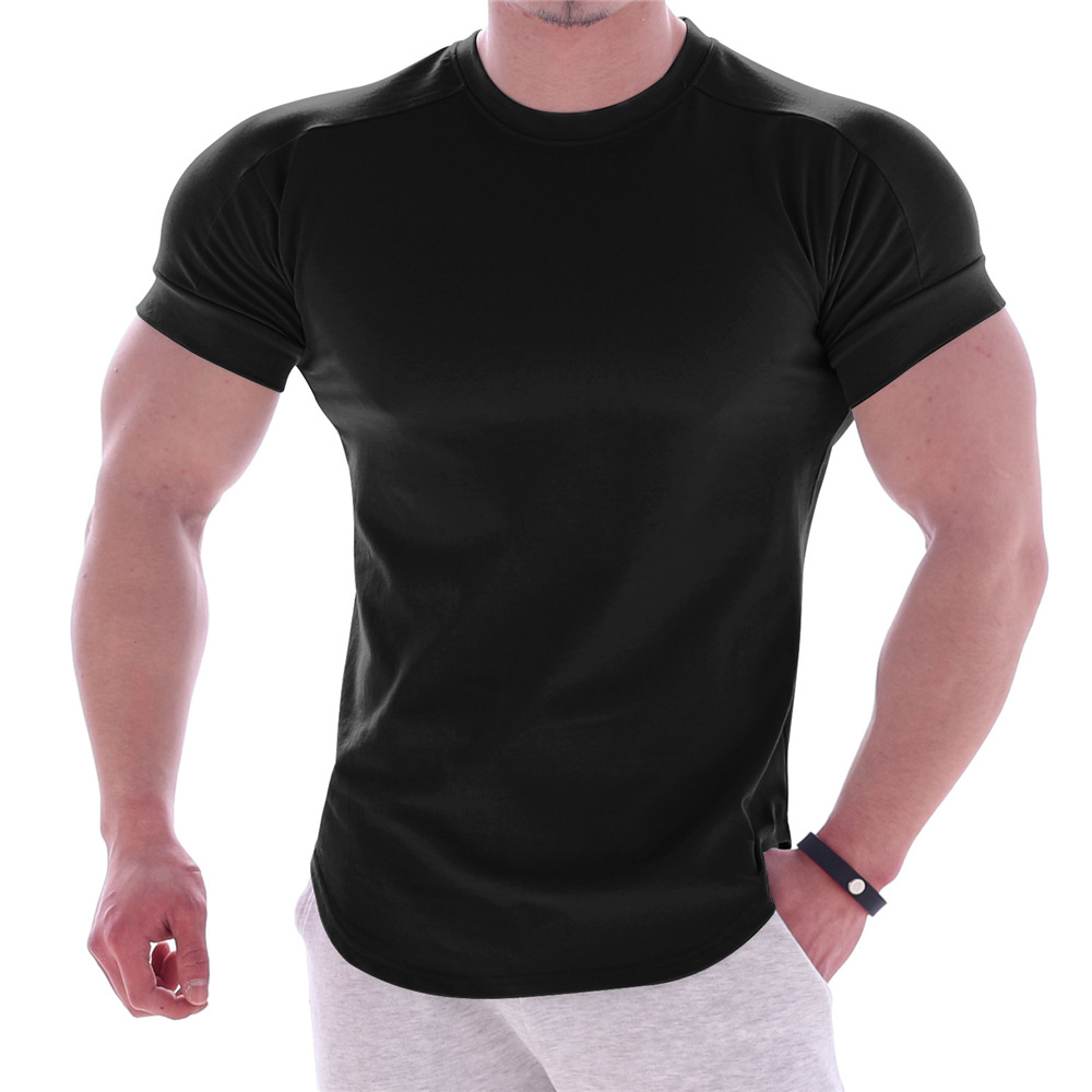 Hommes été T-Shirts haute élastique coupe ajustée t-shirt hommes à séchage rapide ourlet incurvé hommes T-Shirts couleur unie 3XL