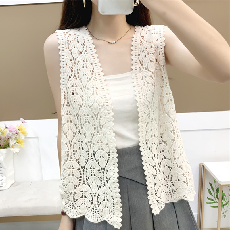 Cardigan Boho en Tricot Crochet pour Femme, Broderie Florale, Ouvert sur le Devant, Tenue de Vacances d'Été