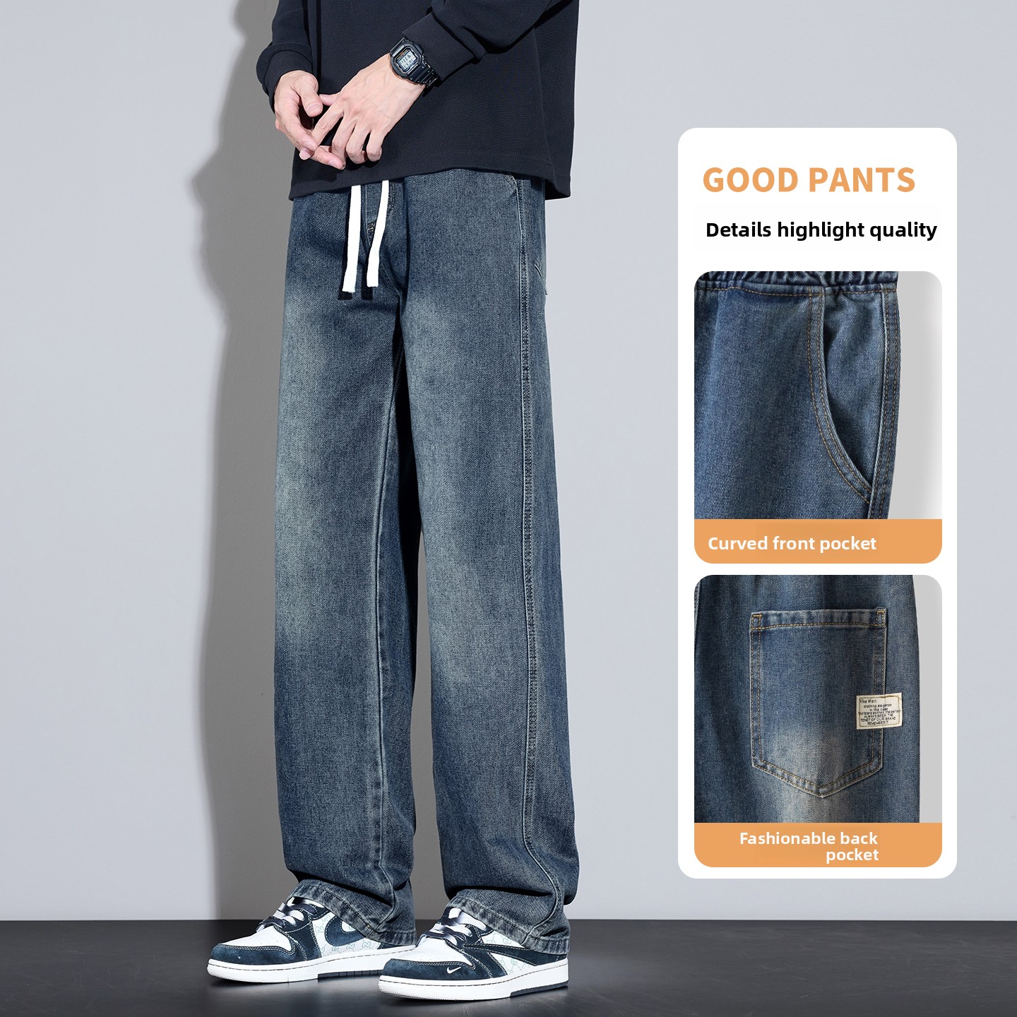Jean homme 2025 automne et hiver nouveau américain rétro ample droit décontracté pantalon à jambes larges