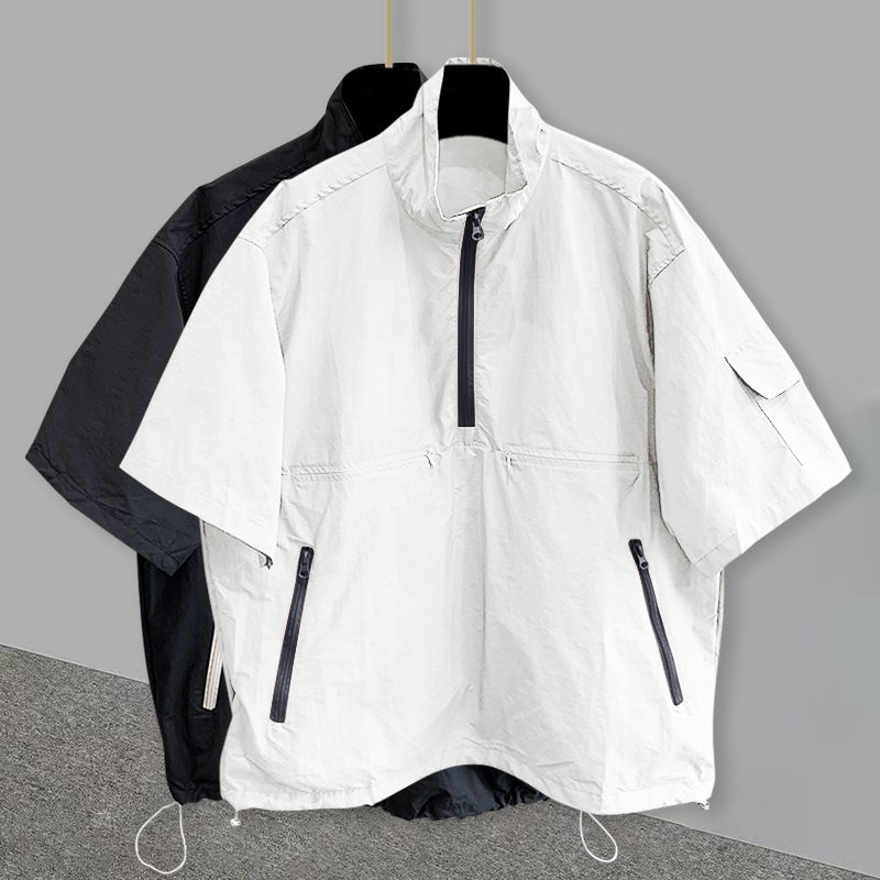 T-shirt de travail grande taille pour homme, coupe ample décontractée, manches courtes, col montant, style coréen, coupe régulière, mode jeune, idéal pour l'été
