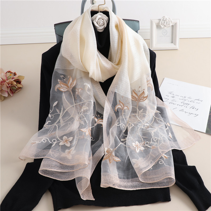 Écharpe Brodée en Laine Chaude pour Femme, Châle, Hijab, Bufanda, Pashmina Floral, Vente en Gros, 2024