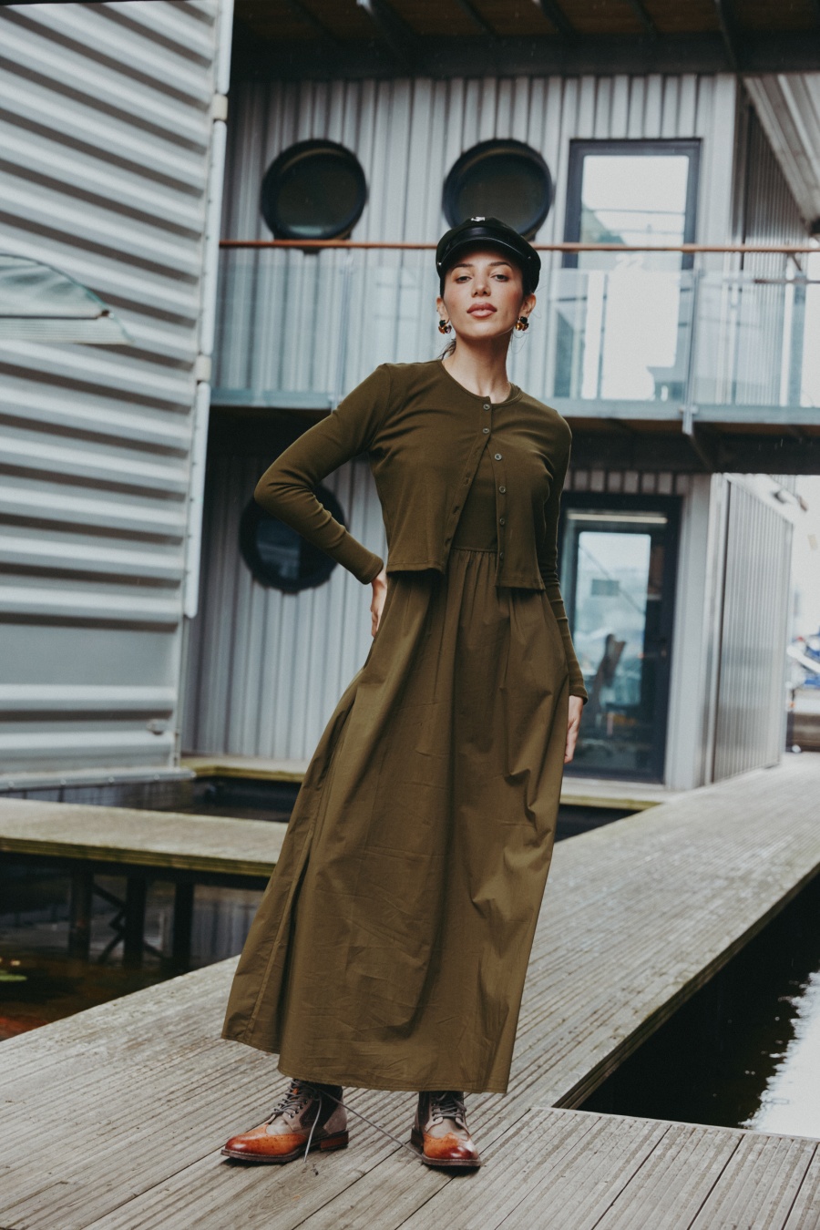 AS AW25 robe Patchwork col rond haut côtelé + jupe + cardigan vêtements femme