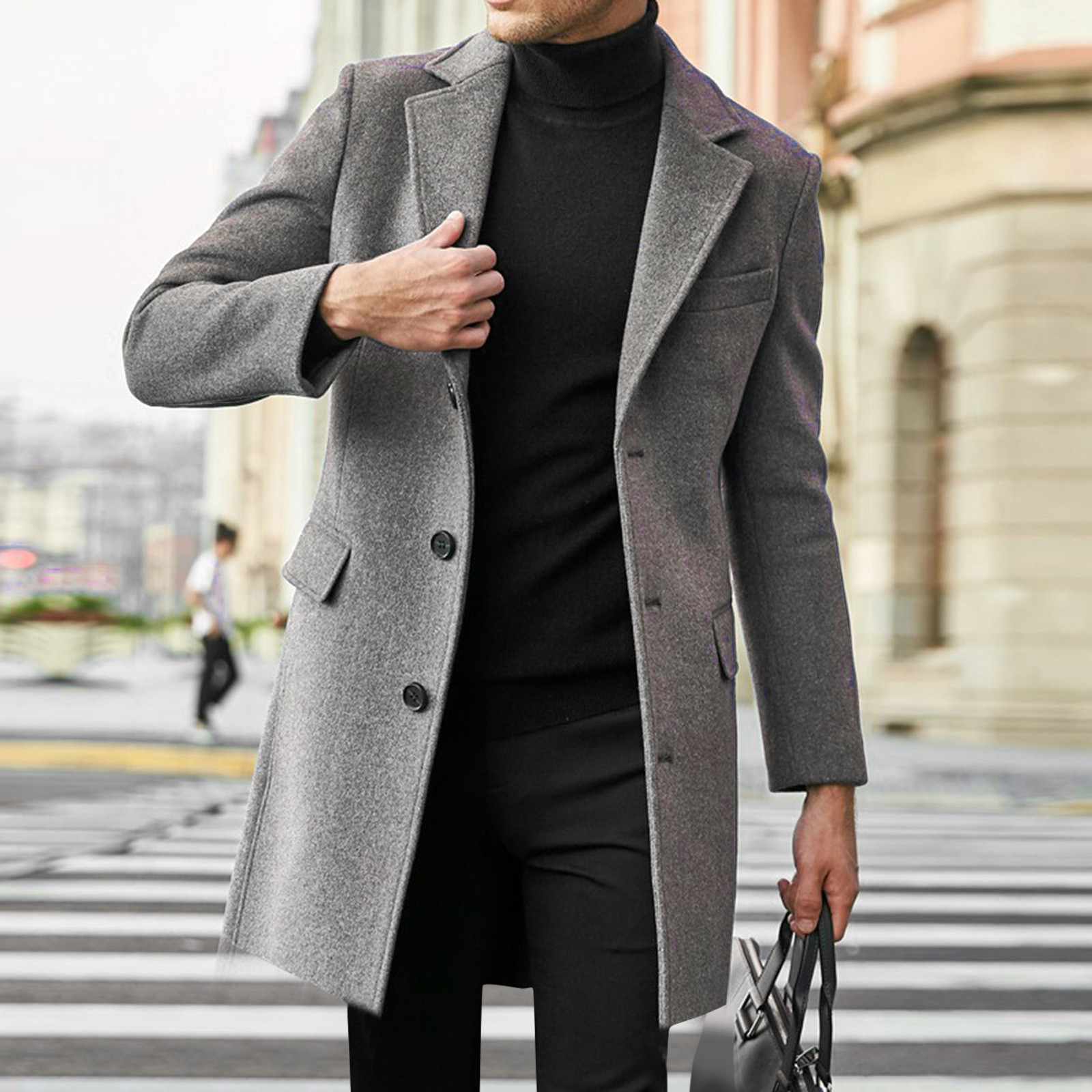 Pardessus en laine de style britannique gris mi-long pour hommes 95 Polyester 5 coton manteau habillé classique