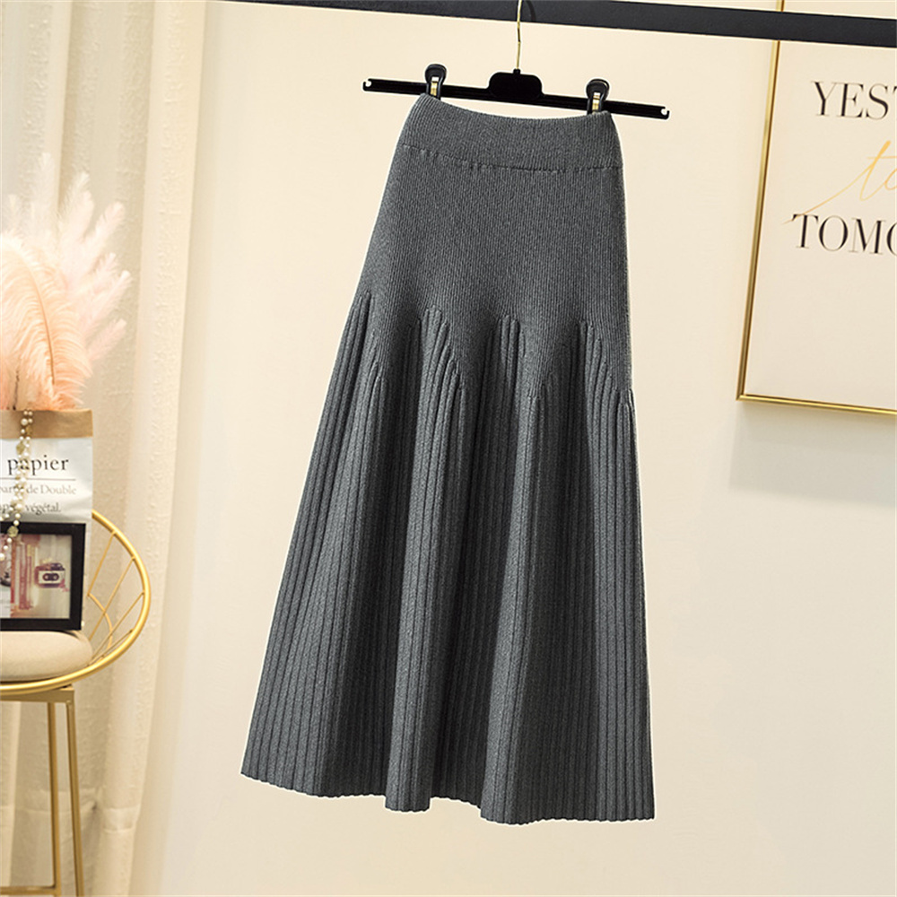 Jupe trapèze plissée mi-longue noire pour femme, vintage, mince, décontracté, solide, document, vêtements, automne, hiver, 2024
