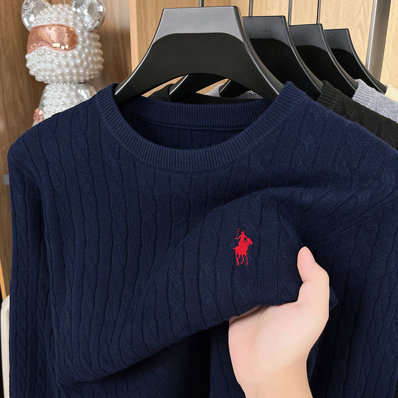 Pull de luxe pour homme à manches longues, col rond, broderie jacquard, tricot haut de gamme, pull tendance, chaud et confortable, vêtements pour homme