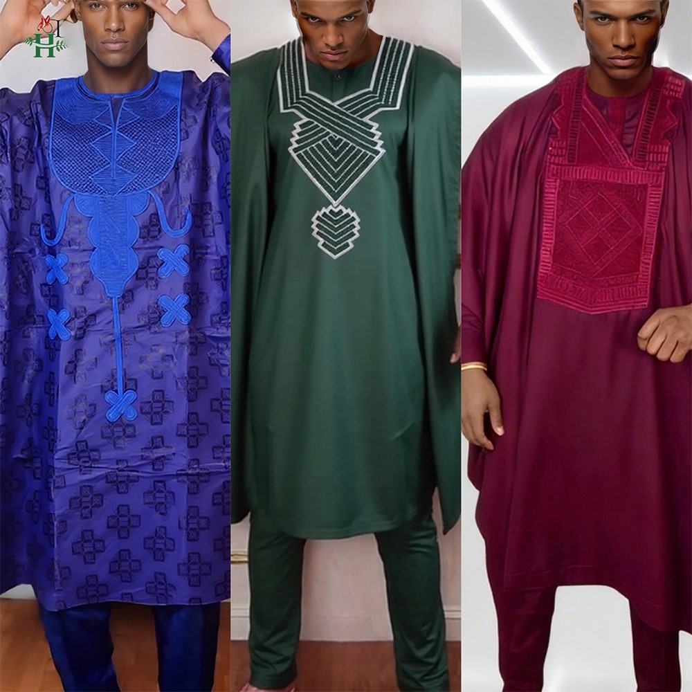 H & D vêtements africains tenue traditionnelle 3 pièces pour homme Bazin Riche Agbada broderie fête de mariage grande taille vêtements pour hommes musulmans