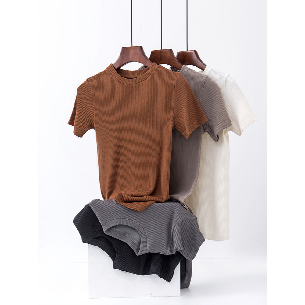 T-Shirt à manches courtes en soie de mûrier, haut de gamme, col rond, respirant et fin, couleur unie, vêtements féminins doux, printemps été