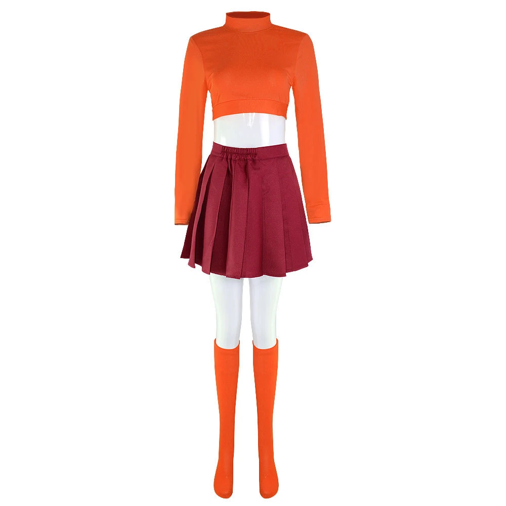 Costume de Cosplay Anime Velma, uniforme Orange de personnage de film, Costume d'halloween pour femmes et filles, tenues de jeu de rôle