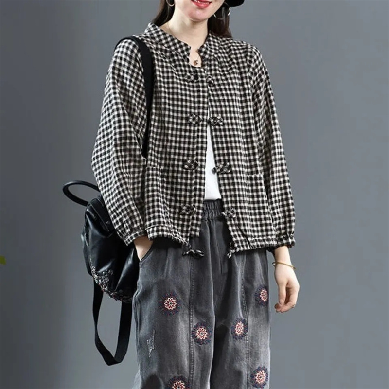 Dames mode coton lin chemises vêtements d'extérieur rétro femmes haut de gamme blouse décontractée veste printemps automne femme manches longues hauts manteau