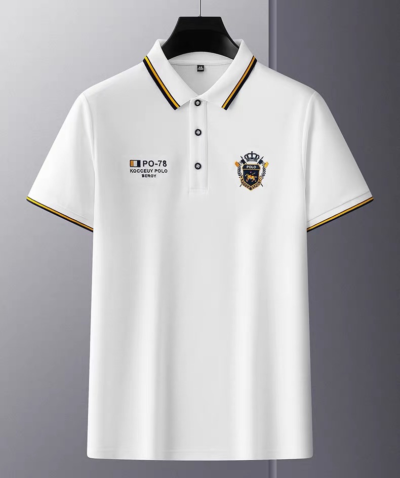 Polo de marque de luxe à manches courtes broderie exquise haut pour homme en soie lisse et respirante coton t-shirt décontracté d'été