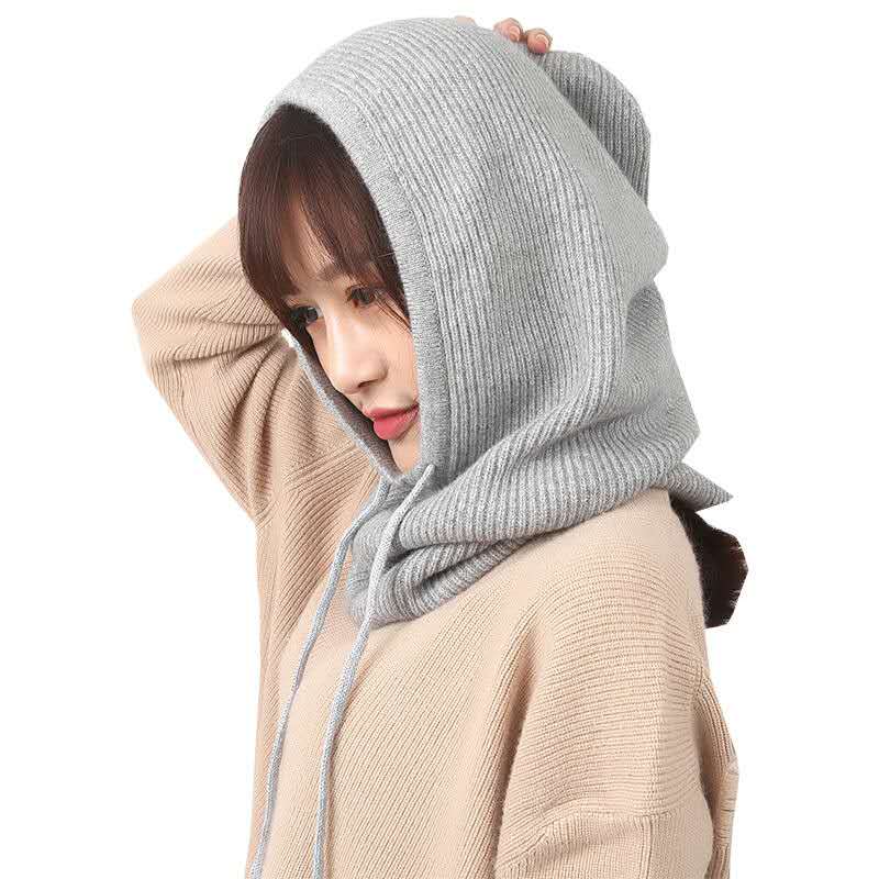 Bonnet d'hiver pour femme, cagoule tricotée avec écharpe intégrée, coupe-vent et chaud, col cache-cou