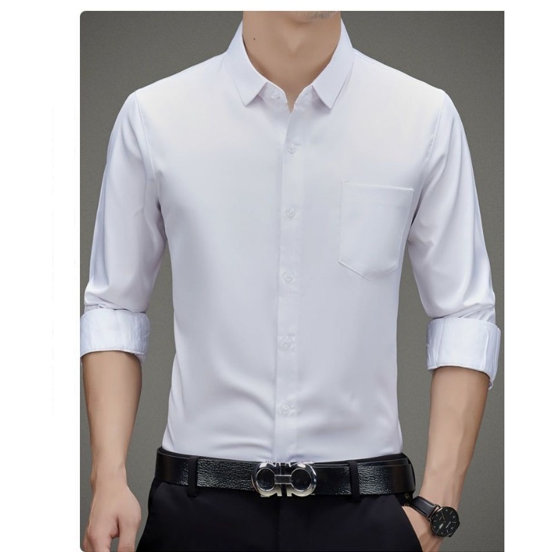 Chemise en soie de mûrier pour hommes, haute qualité, manches longues, poches, haut de gamme, Business, décontracté, élastique, Anti-rides, sans repassage