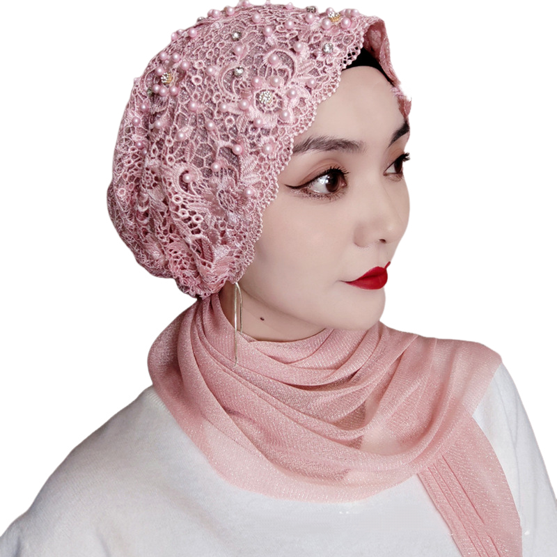 Perles de luxe broderie sous-écharpe instantanée Hijab chapeau femmes musulmanes foulard Bonnet châles enveloppement Turban Islam casquettes de fête de mariage