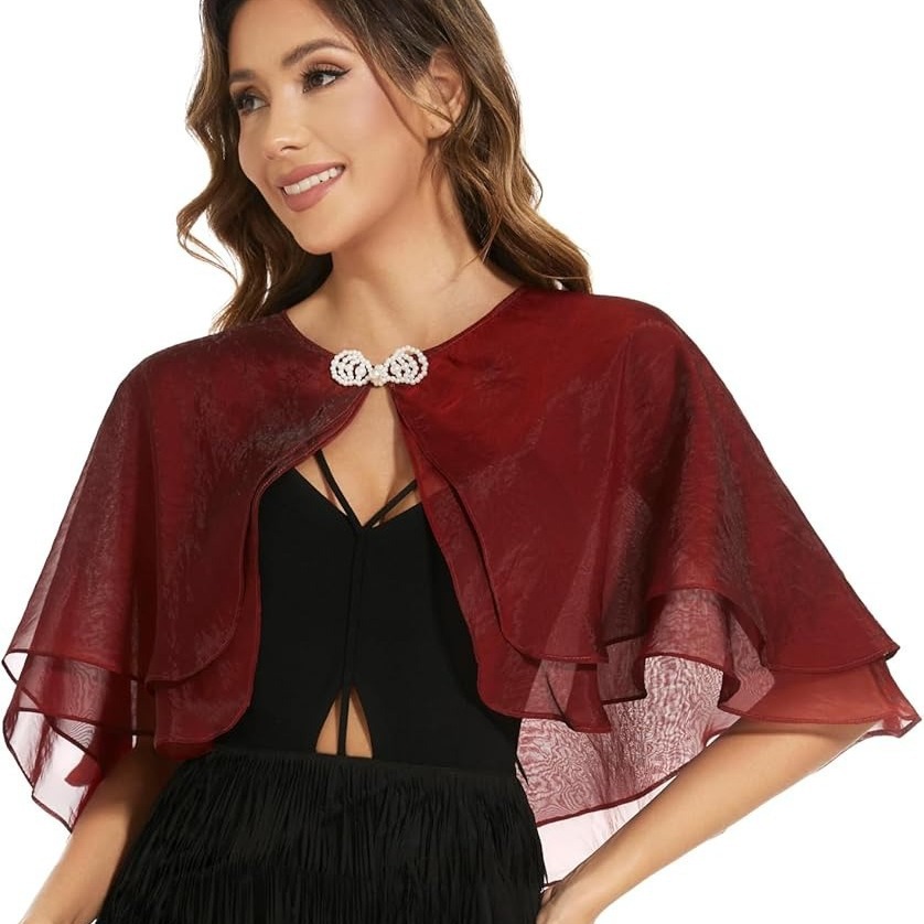 Élégant châle boléro en mousseline transparente pour femme, protection solaire, écharpe en soie fine, couverture de soirée pour mariage, fête, robe de bal