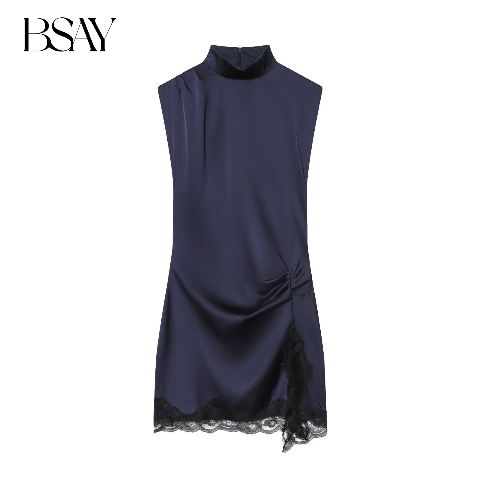 BSAY robes en Satin vêtements pour femmes mode dos zip ourlet dentelle patchwork fente sexy discothèque mini robe chic soirée française