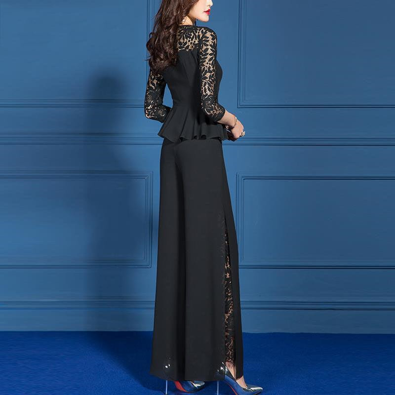 Femmes élégantes tenues 2025 printemps été pantalons de travail costumes OL 2 pièces coréen ample large jambe pantalon femme décontracté dentelle ensemble