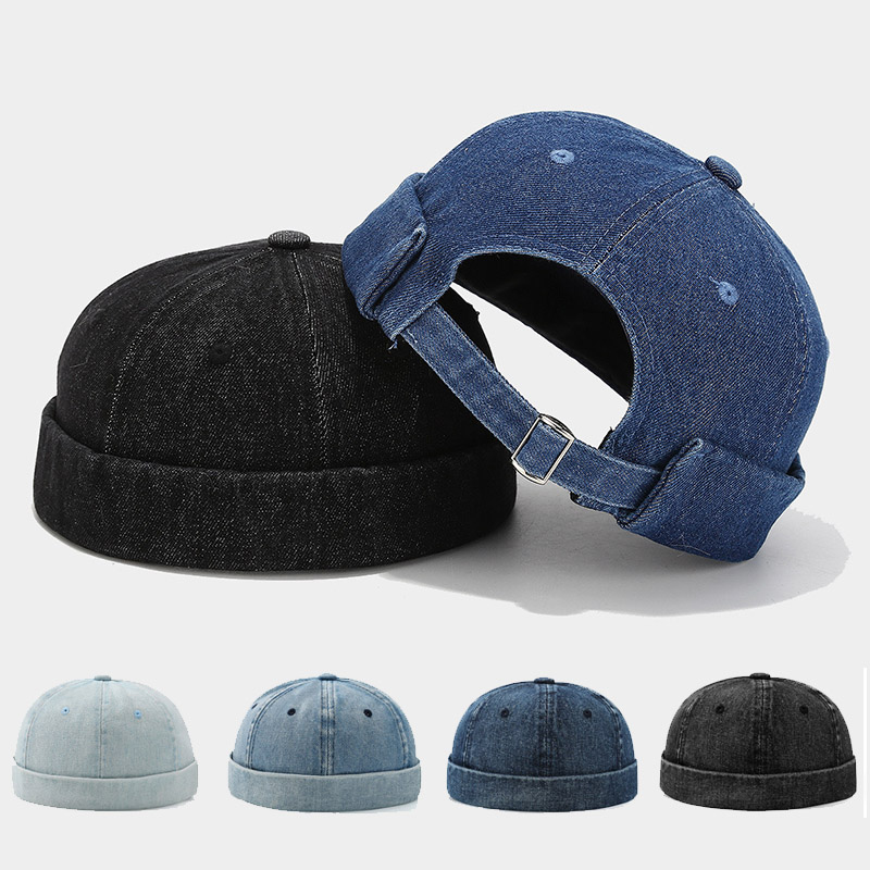 Mode Denim sans bride crâne casquette rétro hommes réglable Docker casquettes bonnet chapeau Hip Hop chapeau Skullcap unisexe seau casquette papa chapeau