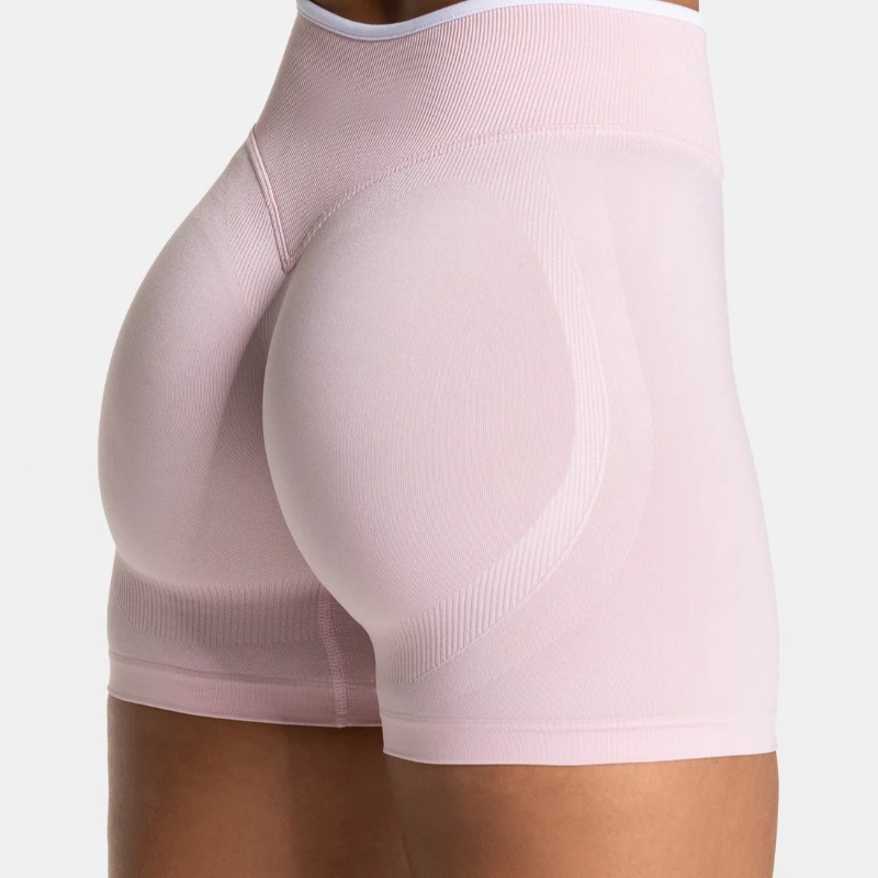 Shorts de yoga sans couture à blocs de couleur et bordure blanche pour femme, taille haute, effet push-up, pour l'entraînement, la gym et la course, à porter seul ou comme legging