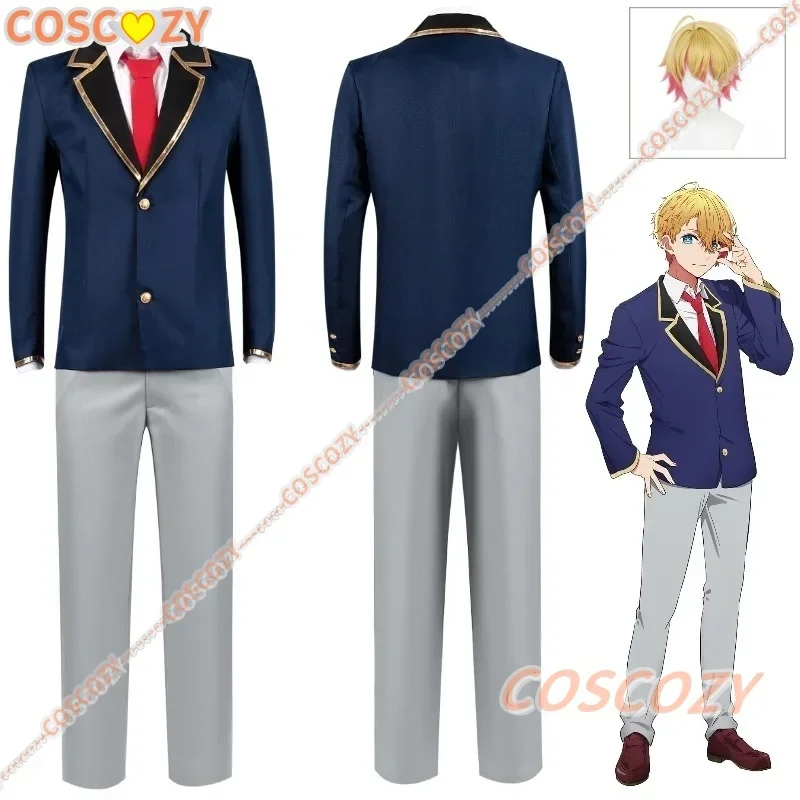 Costume de Cosplay Anime Oshi No Ko Aqua, perruque Hoshino Akuamarin, veste et pantalon, uniforme bleu, tenue de fête Anime pour hommes