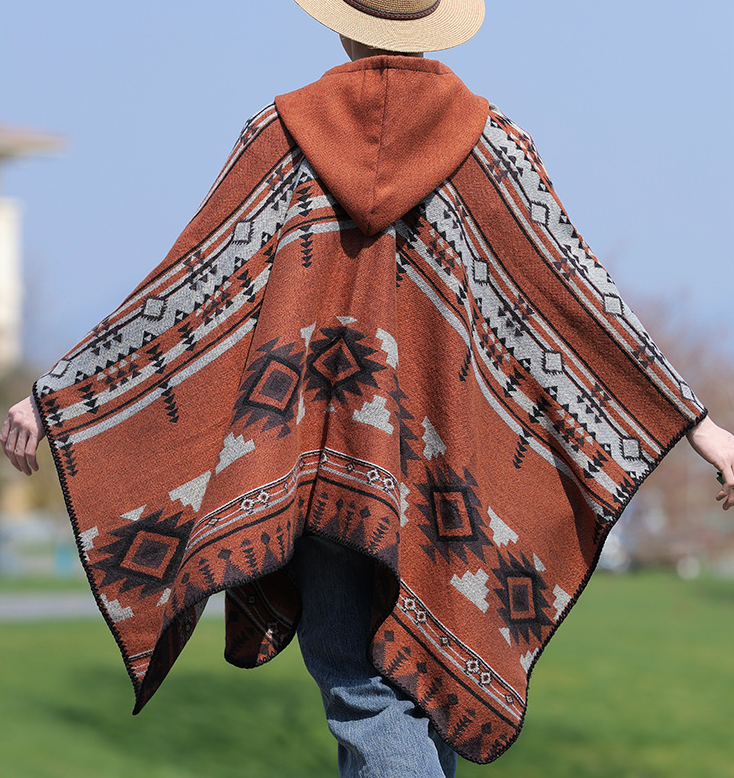 Poncho Homme Style Alpaga Imitation Cachemire, Coupe-Vent Ethnique Polyvalent, Cape Chaude de Voyage Détachable pour les Vacances, Cape Tendance P1